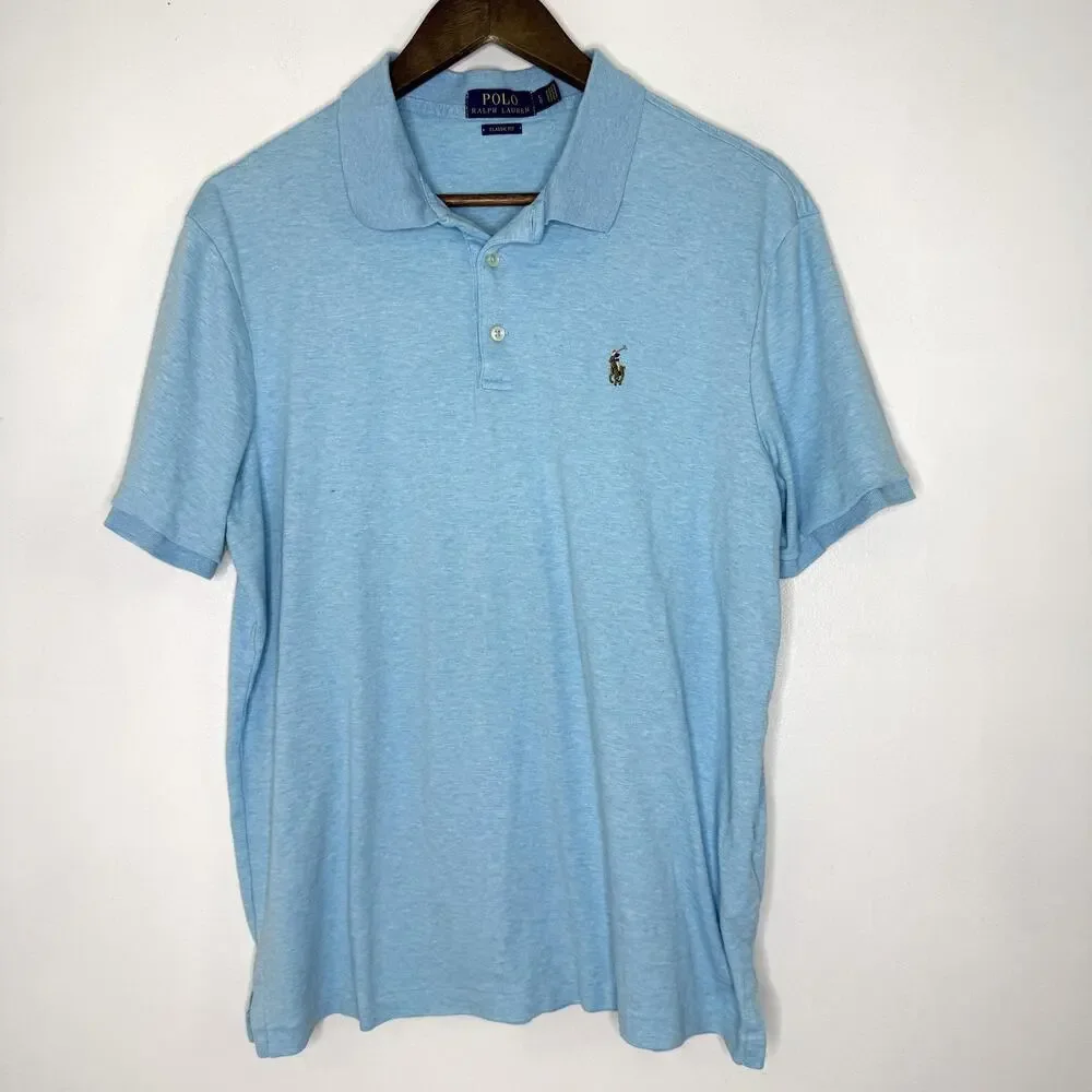 Polo Ralph Lauren Polo Shirt Mens Large Light Blue Flesh Pony Classic Fit Cotton